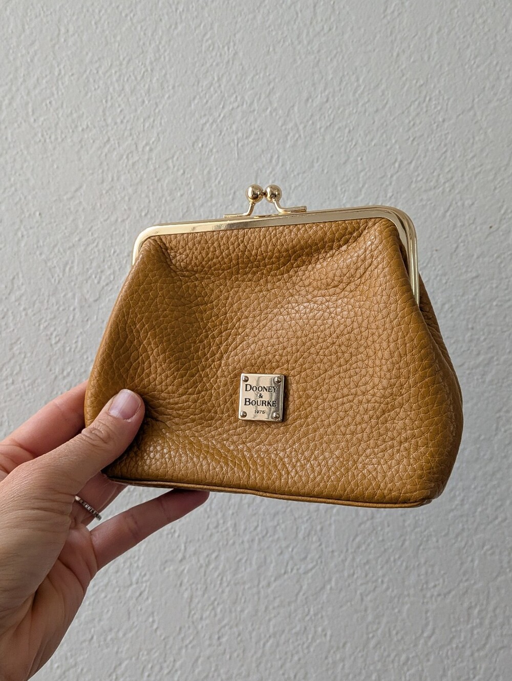 Dooney & Bourke Pebble GrainLeather Kisslock Mustard Yellow Coin Purse Wallet